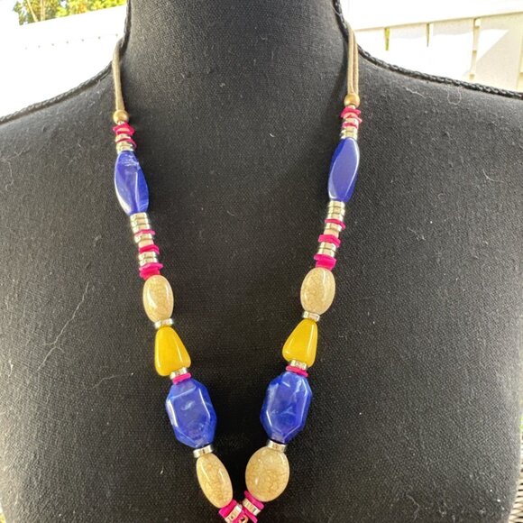 Chicos Colorful Bead Pink Blue More Long Rope Link Chain Statement Necklace NEW - Picture 3 of 15